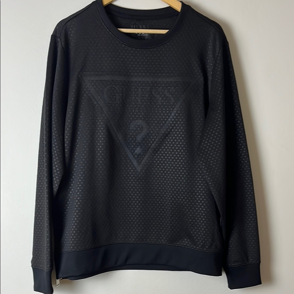 GUESS Black Textured Sweatshirt Size Large – Cool Side Zipper Detail